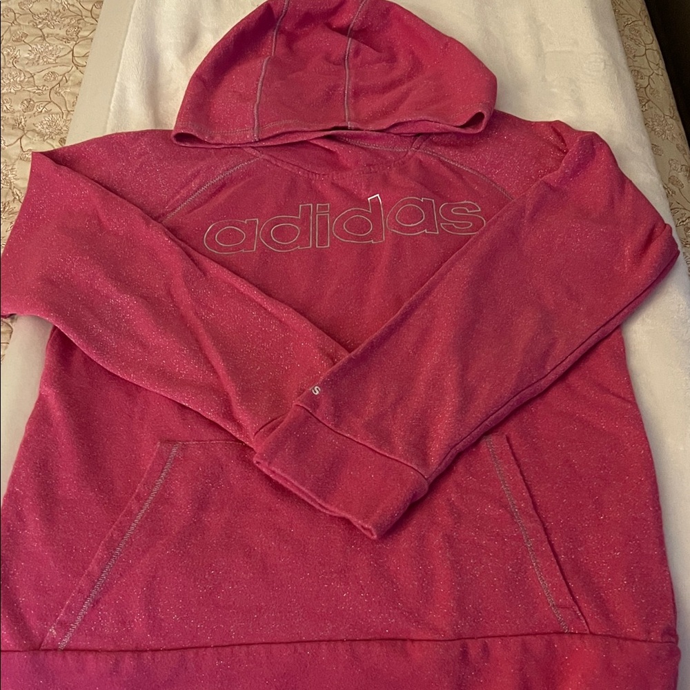 Adidas Pink w/silver glitter Pullover Hoodie- Girls size XL 14-16